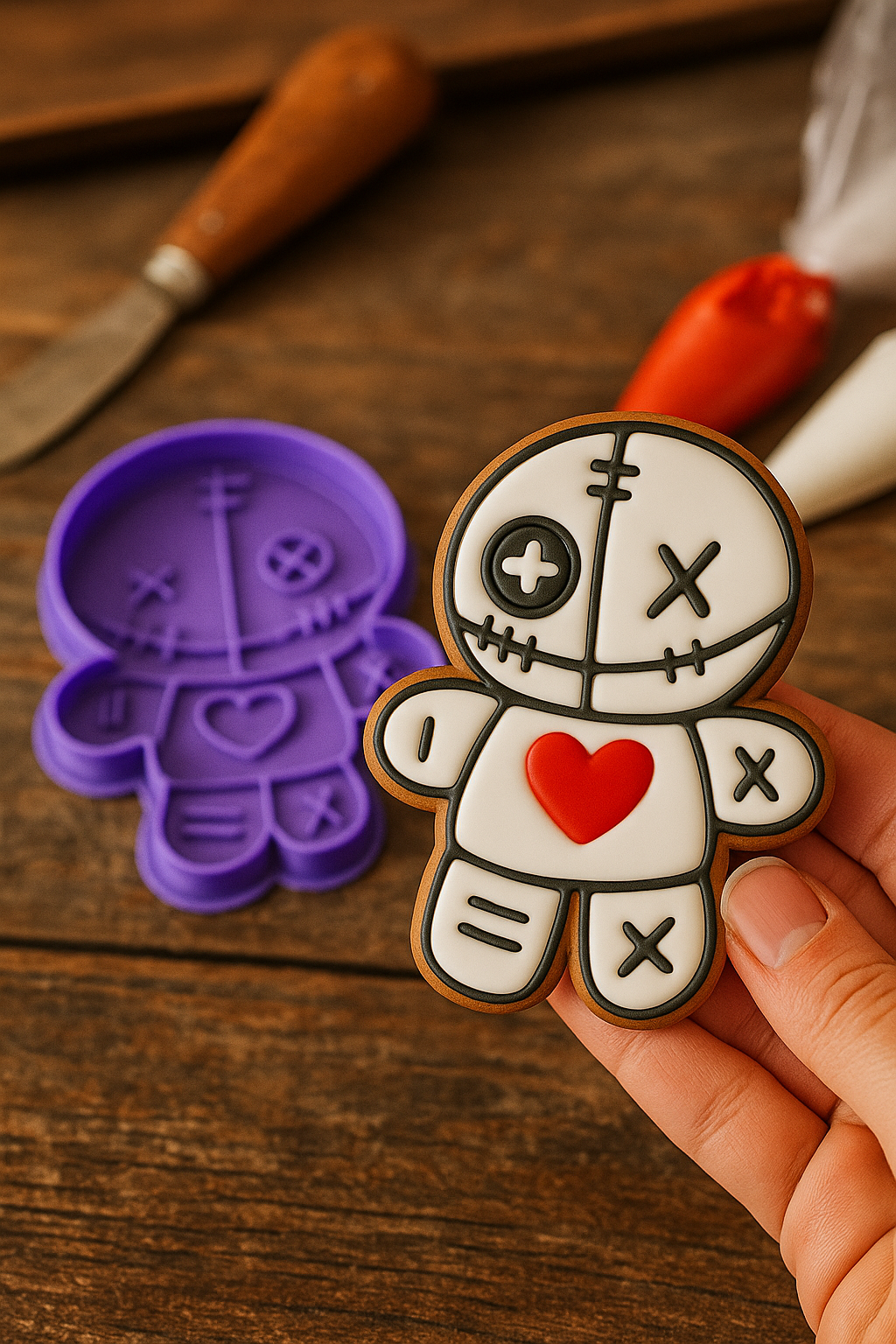 Cortador de galletas "Muñeco vudu" con plantilla Halloween Día de Muertos