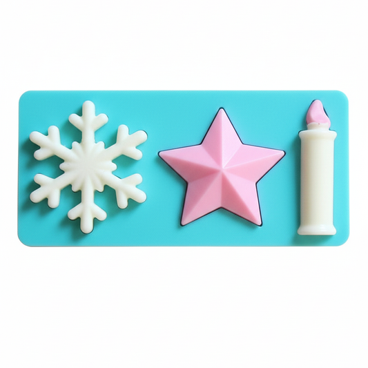 Molde de silicona navideño mini (copo, estrella y vela) ❄️⭐️🕯️