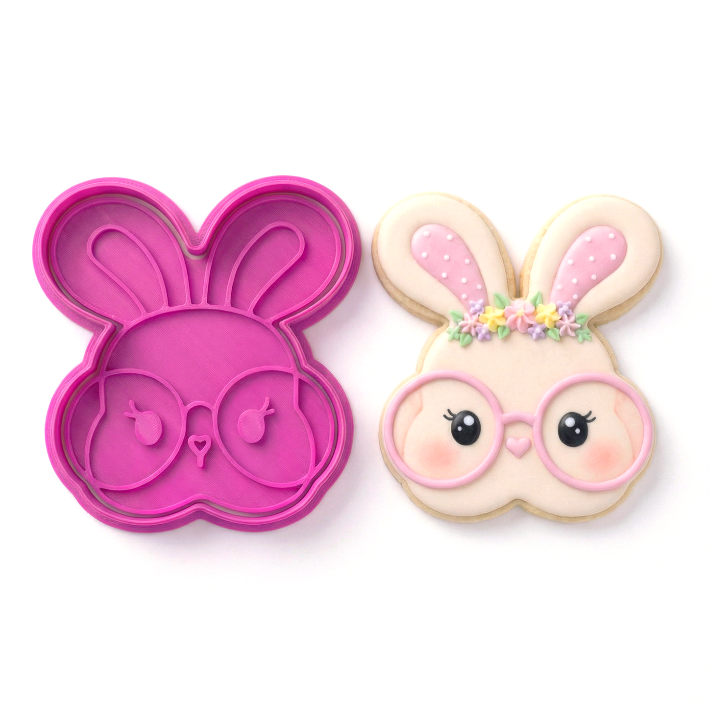 Cortador y marcador para galletas - Conejo con lentes, color magenta 🐰🍪🥚