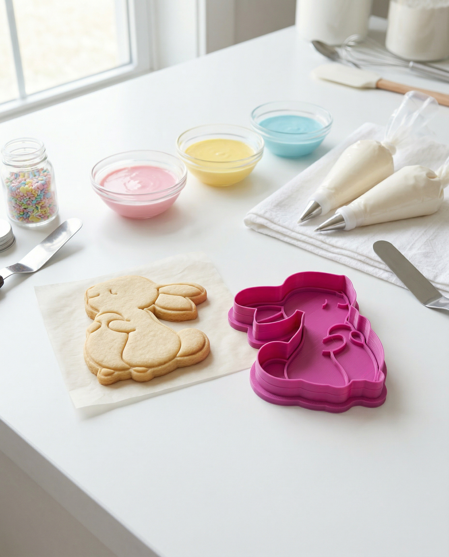 Cortador de galletas "Conejito Lateral" con plantilla Pascua