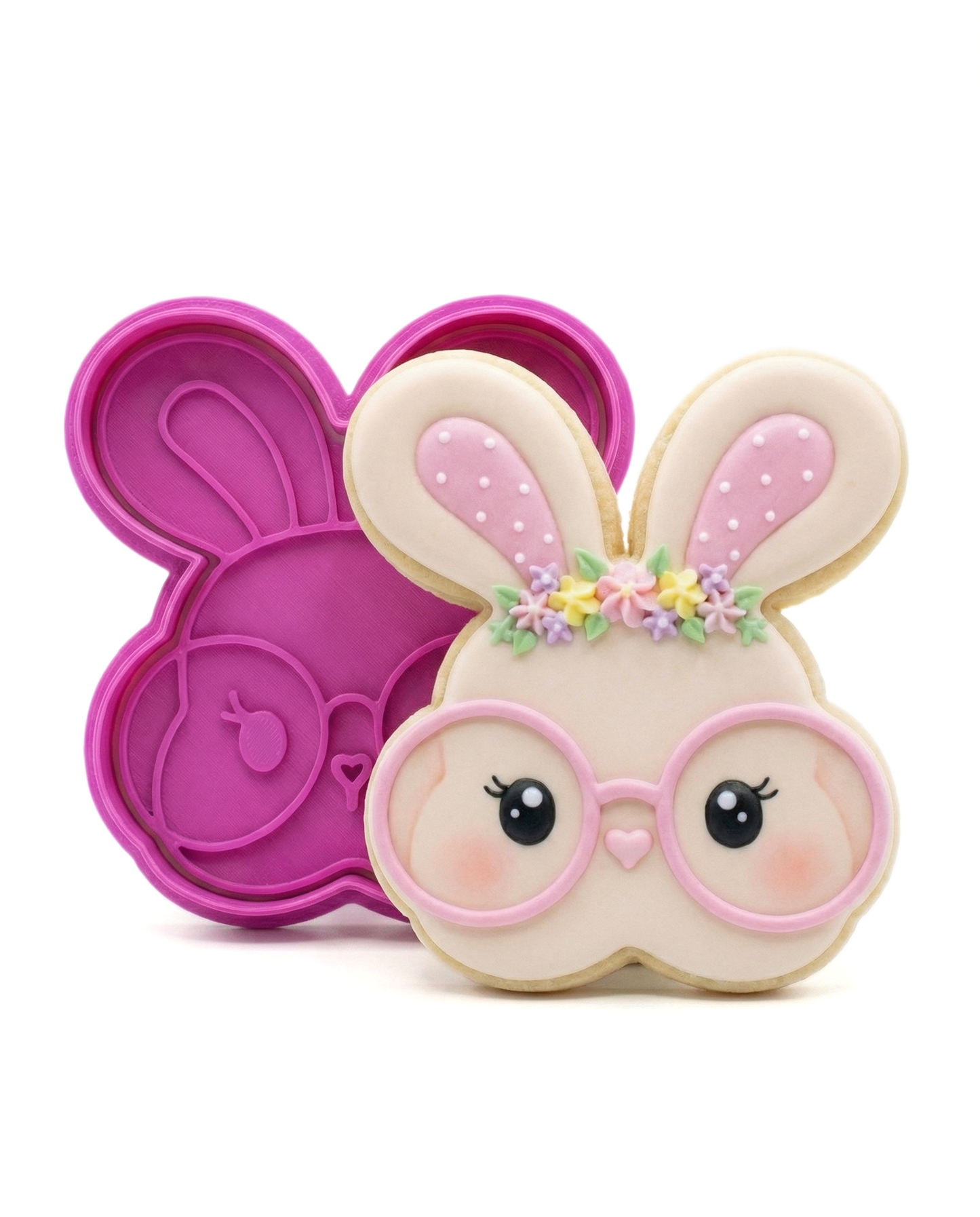 Cortador y marcador para galletas - Conejo con lentes, color magenta 🐰🍪🥚