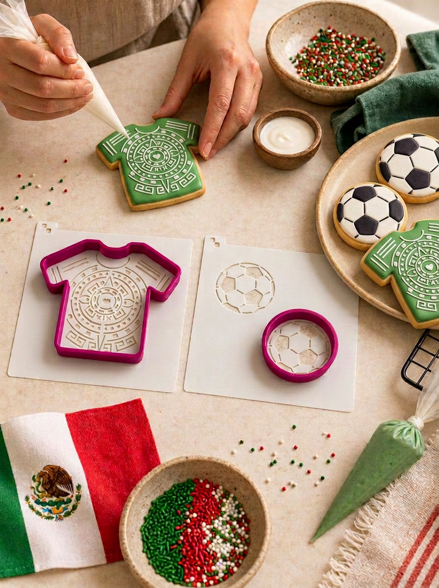 Set Esténcil y Cortadores para Galletas Fútbol Playera Balón Mundial ⚽✨🍪