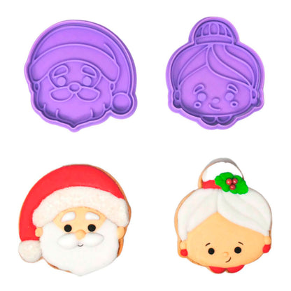 Cortadores de Galletas Sr & Sra Santa Claus Con Plantilla Navidad