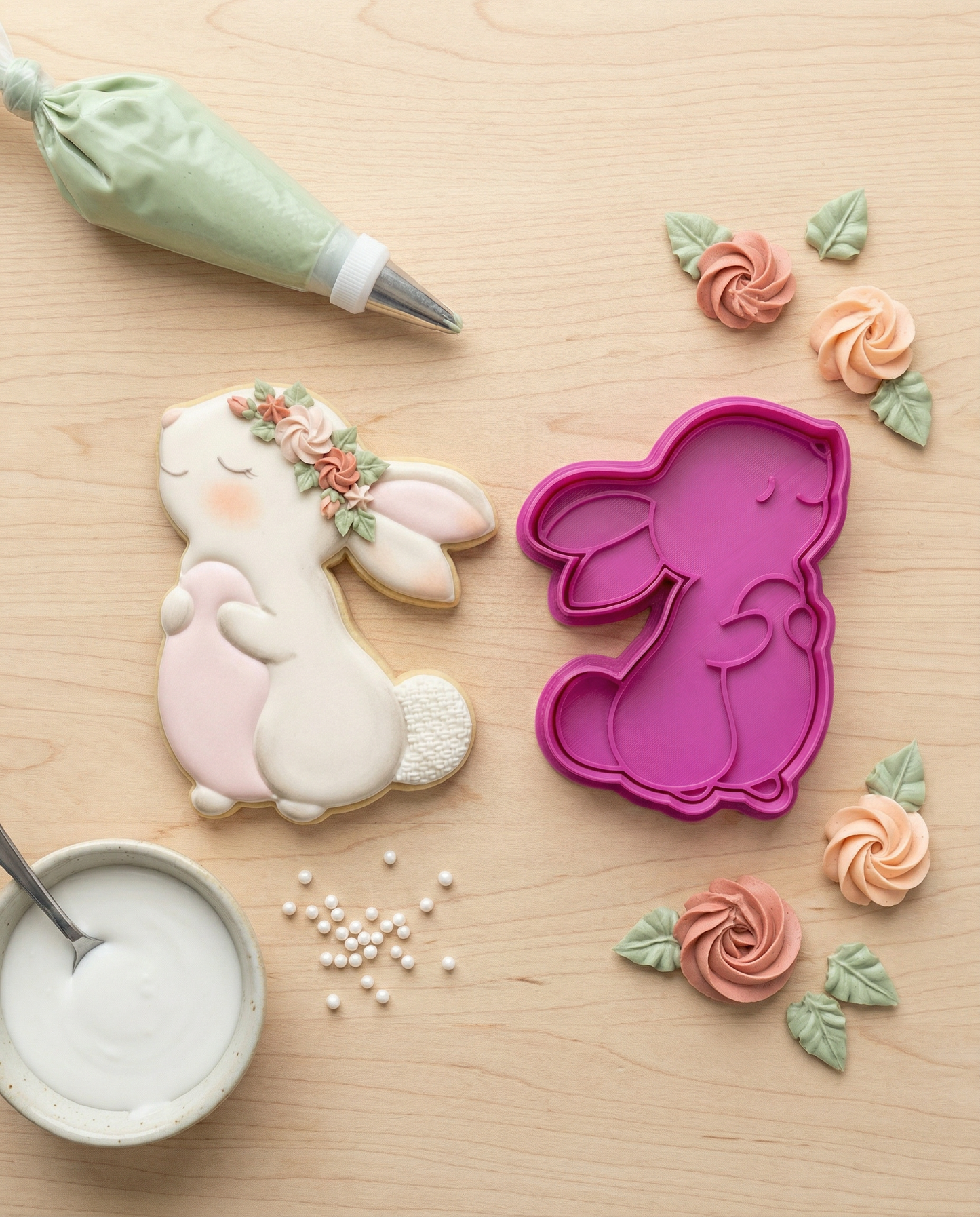 Cortador de galletas "Conejito Lateral" con plantilla Pascua