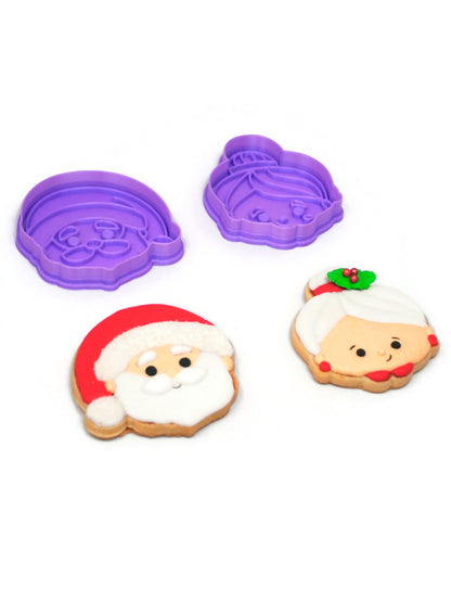 Cortadores de Galletas Sr & Sra Santa Claus Con Plantilla Navidad