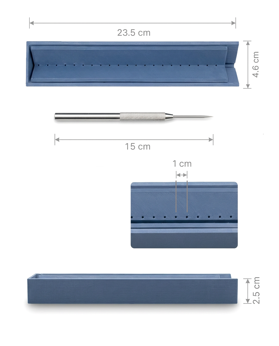 Cuna de perforación para encuadernación con regla y punzón metálico (Azul) 📏🪡📚