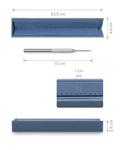 Cuna de perforación para encuadernación con regla y punzón metálico (Azul) 📏🪡📚