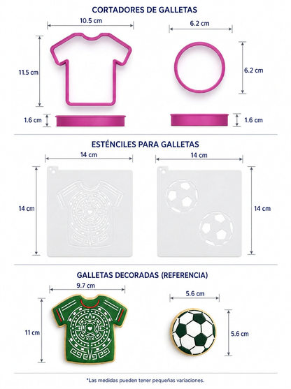 Set Esténcil y Cortadores para Galletas Fútbol Playera Balón Mundial ⚽✨🍪