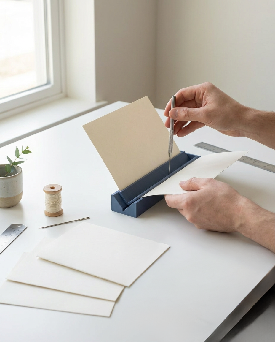 Cuna de perforación para encuadernación con regla y punzón metálico (Azul) 📏🪡📚