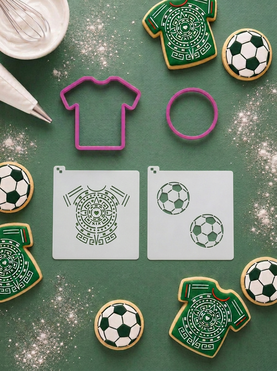 Set Esténcil y Cortadores para Galletas Fútbol Playera Balón Mundial ⚽✨🍪