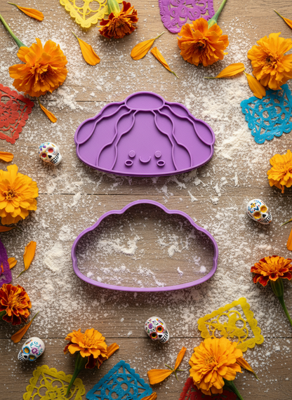 Cortador de galletas "Pan de Muerto Kawaii" con plantilla