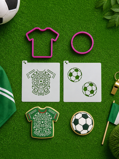Set Esténcil y Cortadores para Galletas Fútbol Playera Balón Mundial ⚽✨🍪