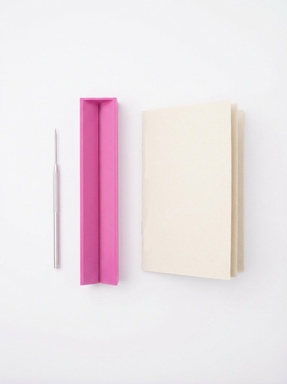 Cuna de perforación para encuadernación con regla y punzón metálico (Magenta) 📏🪡📚