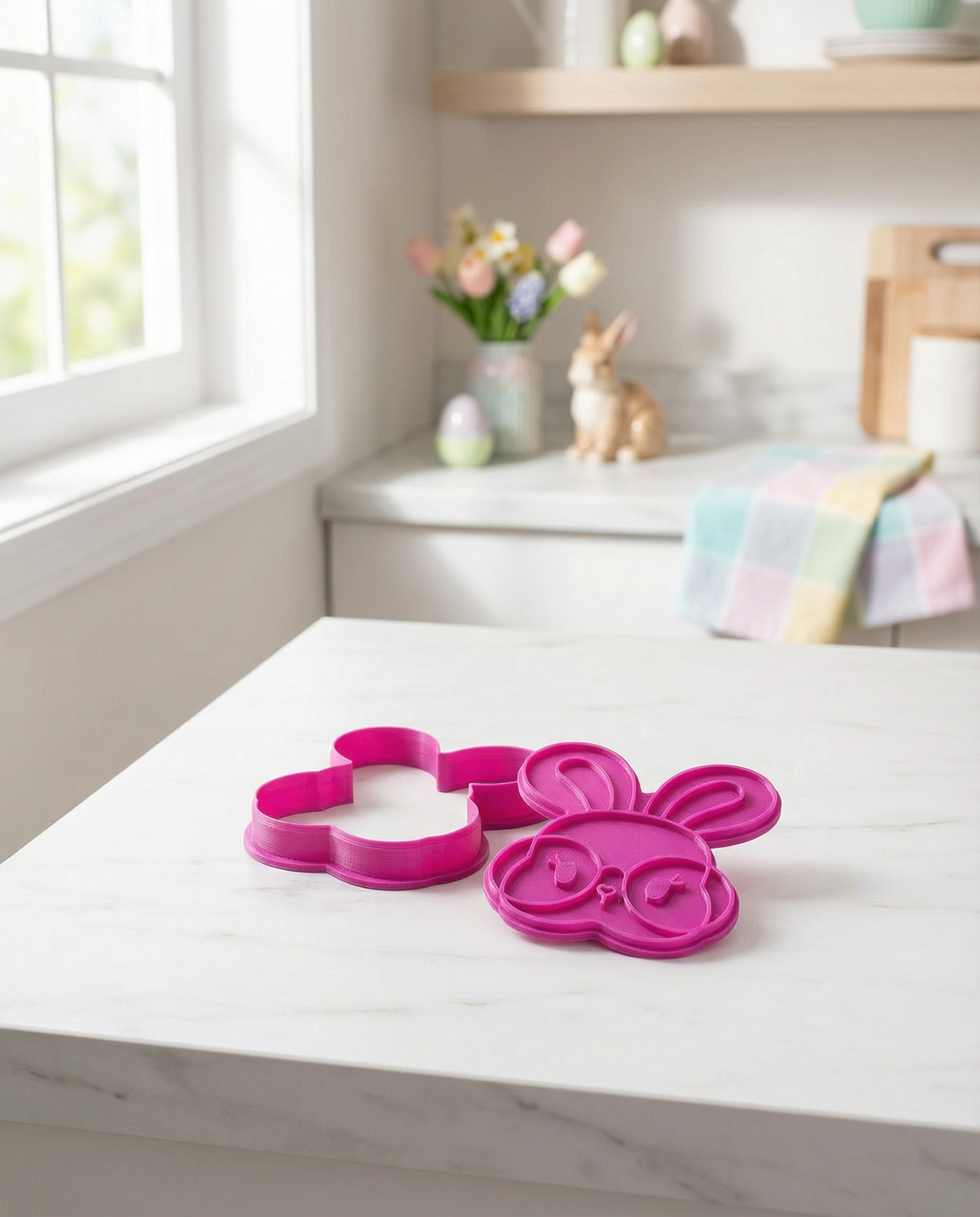 Cortador y marcador para galletas - Conejo con lentes, color magenta 🐰🍪🥚