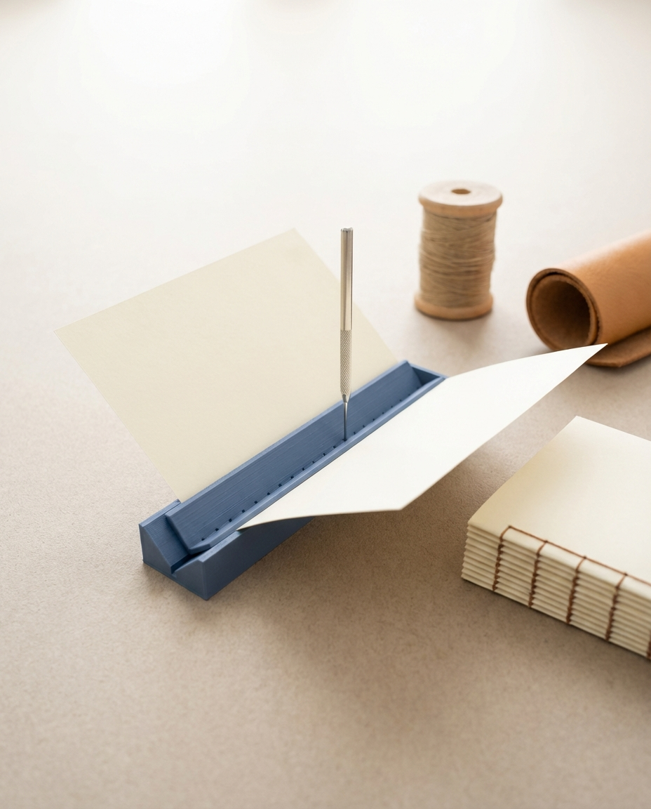 Cuna de perforación para encuadernación con regla y punzón metálico (Azul) 📏🪡📚