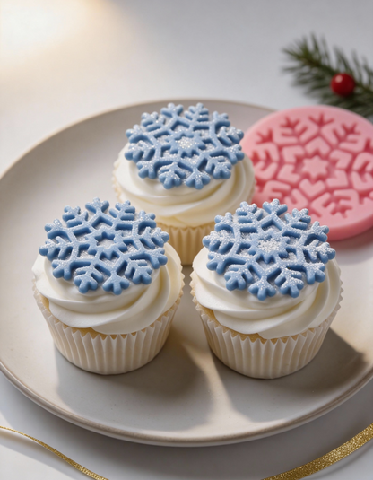 Molde de silicona copo de nieve para fondant y decoración de cupcakes ❄️🧁🎄