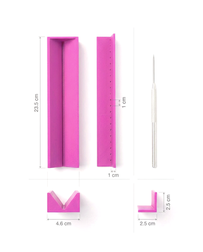 Cuna de perforación para encuadernación con regla y punzón metálico (Magenta) 📏🪡📚