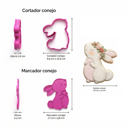 Cortador de galletas "Conejito Lateral" con plantilla Pascua