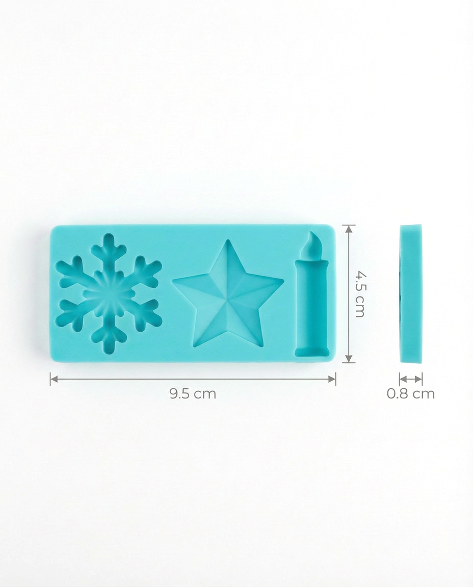 Molde de silicona navideño mini (copo, estrella y vela) ❄️⭐️🕯️