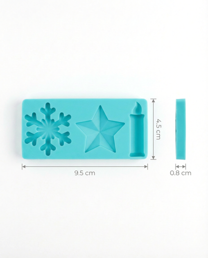 Molde de silicona navideño mini (copo, estrella y vela) ❄️⭐️🕯️