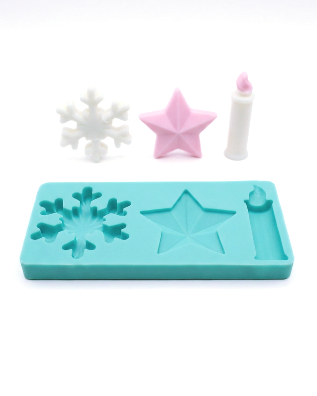 Molde de silicona navideño mini (copo, estrella y vela) ❄️⭐️🕯️