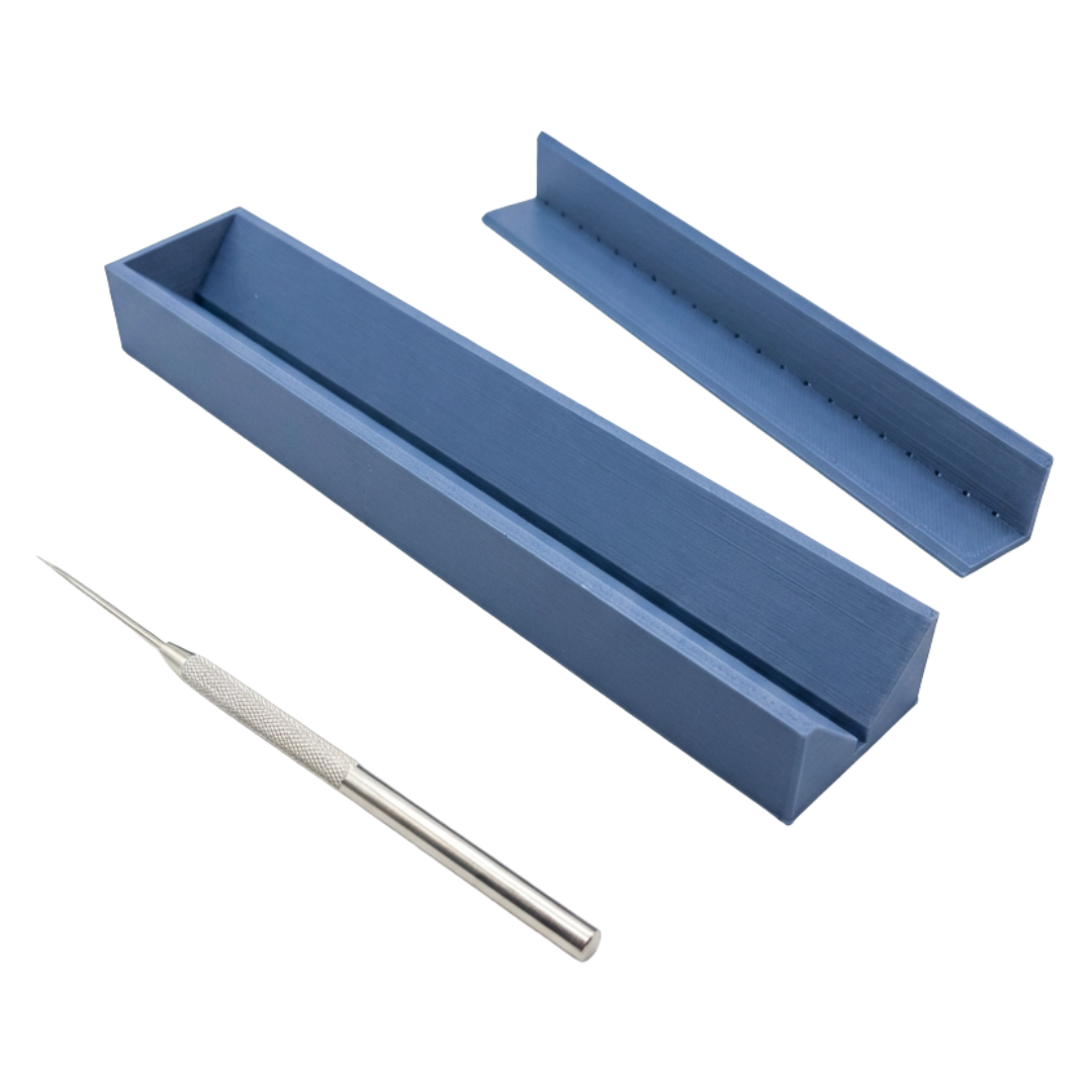 Cuna de perforación para encuadernación con regla y punzón metálico (Azul) 📏🪡📚