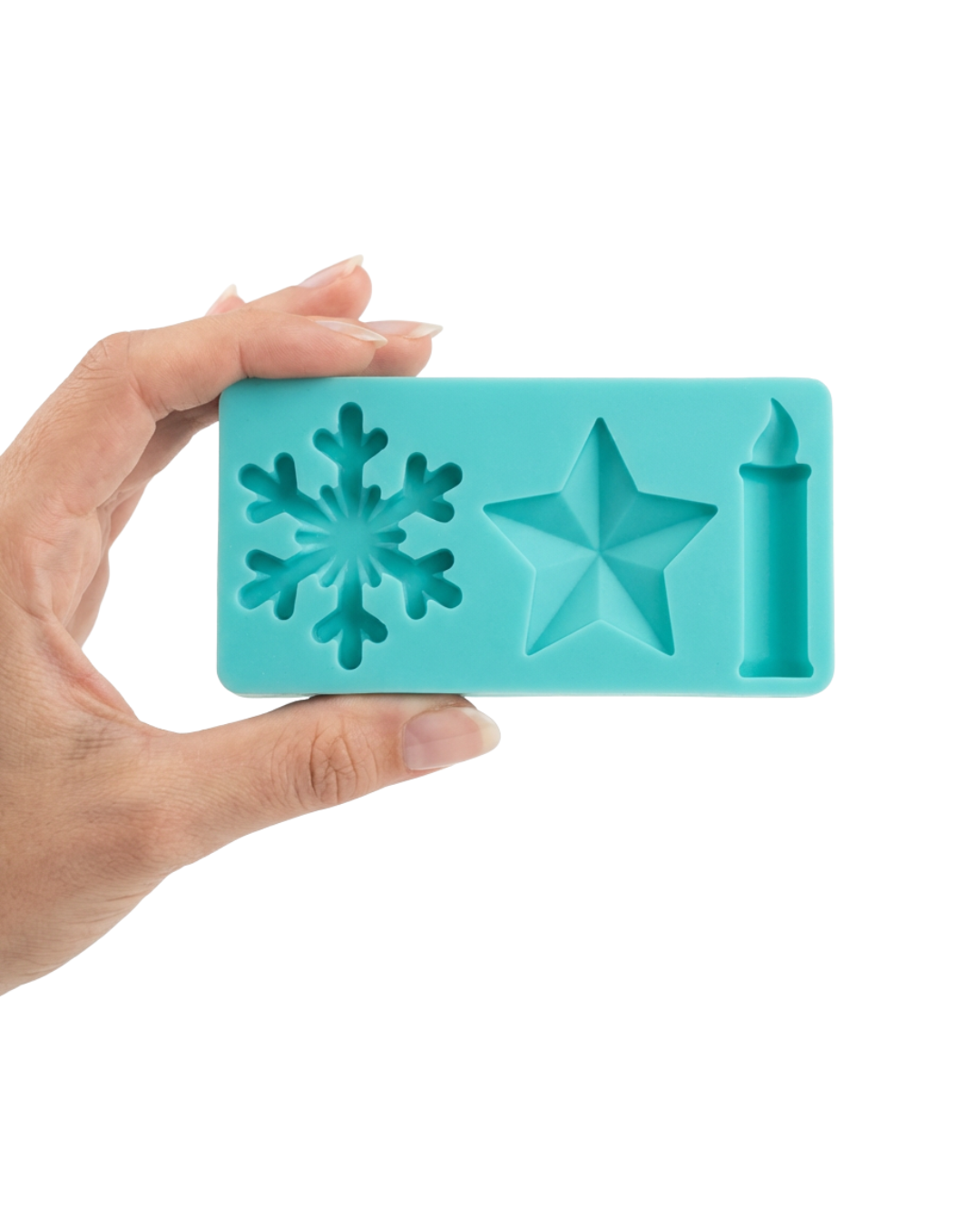 Molde de silicona navideño mini (copo, estrella y vela) ❄️⭐️🕯️