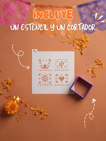 Set de Esténcil + Cortador “Papel Picado MINI” 🎨🍪💀