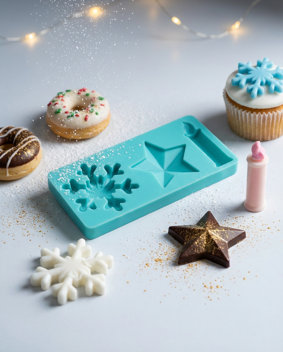 Molde de silicona navideño mini (copo, estrella y vela) ❄️⭐️🕯️