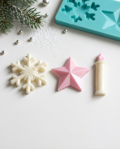 Molde de silicona navideño mini (copo, estrella y vela) ❄️⭐️🕯️