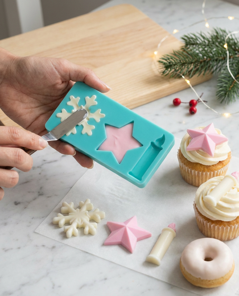 Molde de silicona navideño mini (copo, estrella y vela) ❄️⭐️🕯️