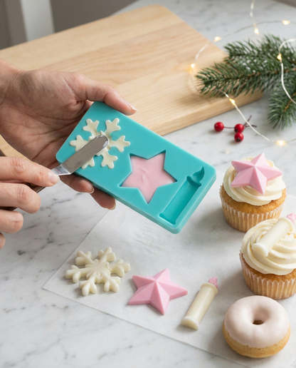 Molde de silicona navideño mini (copo, estrella y vela) ❄️⭐️🕯️
