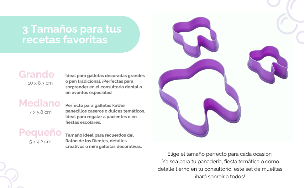 Juego de Cortadores de Galletas "Muelitas" Dientes – Set de 3 Tamaños para Repostería 🍪🦷✨