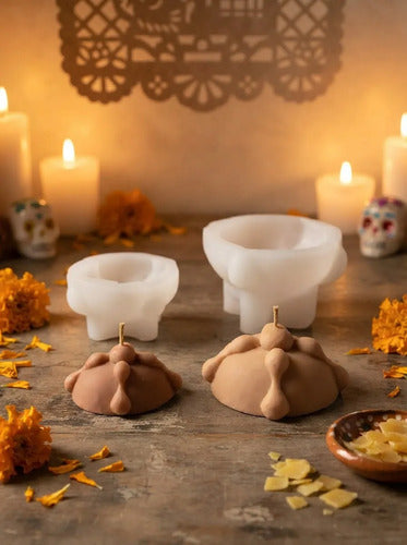 Moldes De Silicona Pan Muerto Vela Ofrenda Chico & Grande Blanco