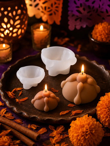 Moldes De Silicona Pan Muerto Vela Ofrenda Chico & Grande Blanco