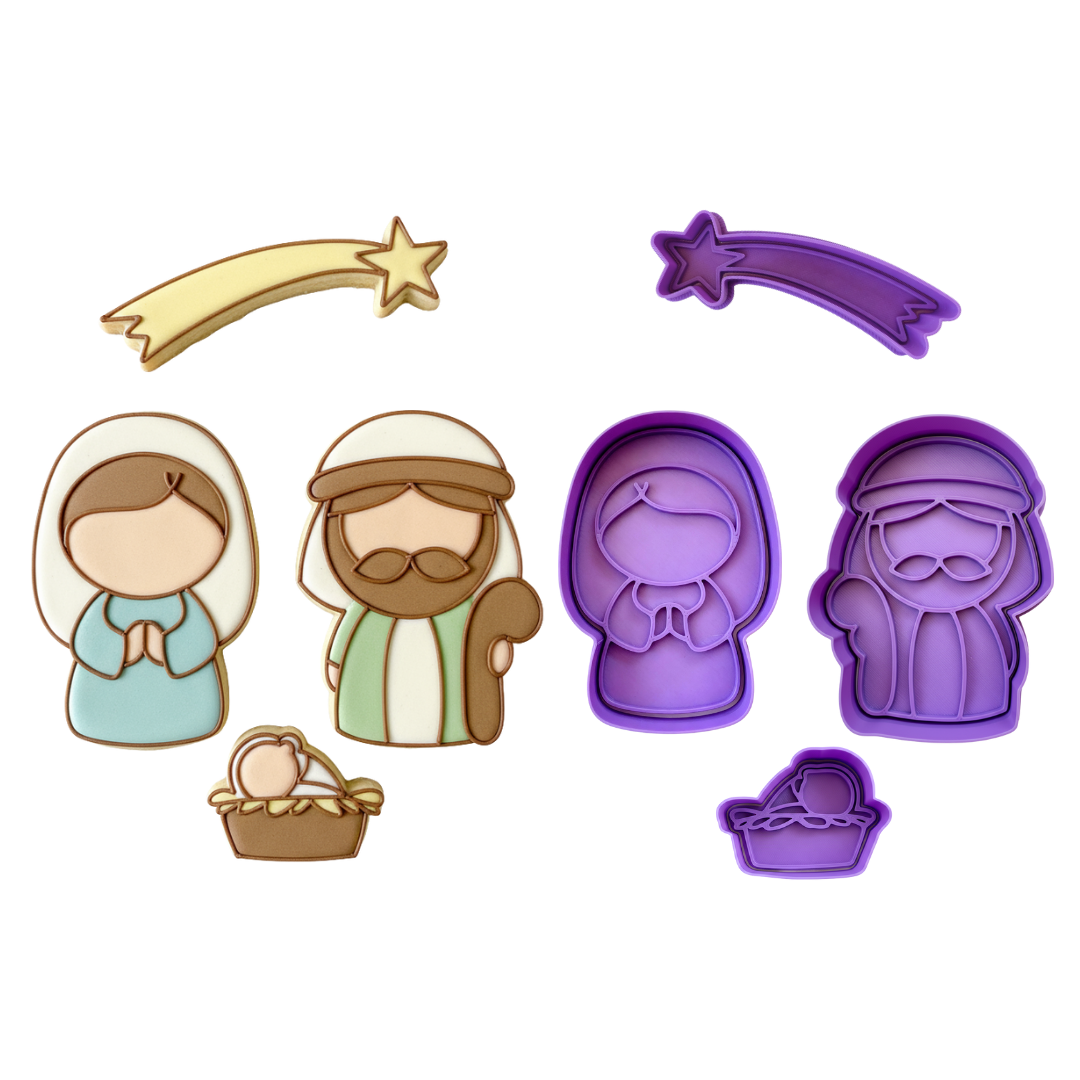 Cortadores De Galletas "Nacimiento" Navidad Con Plantilla