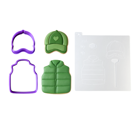 Set de Cortadores y Esténcil Chaleco y Gorra para Galletas Decoradas 🧢✨