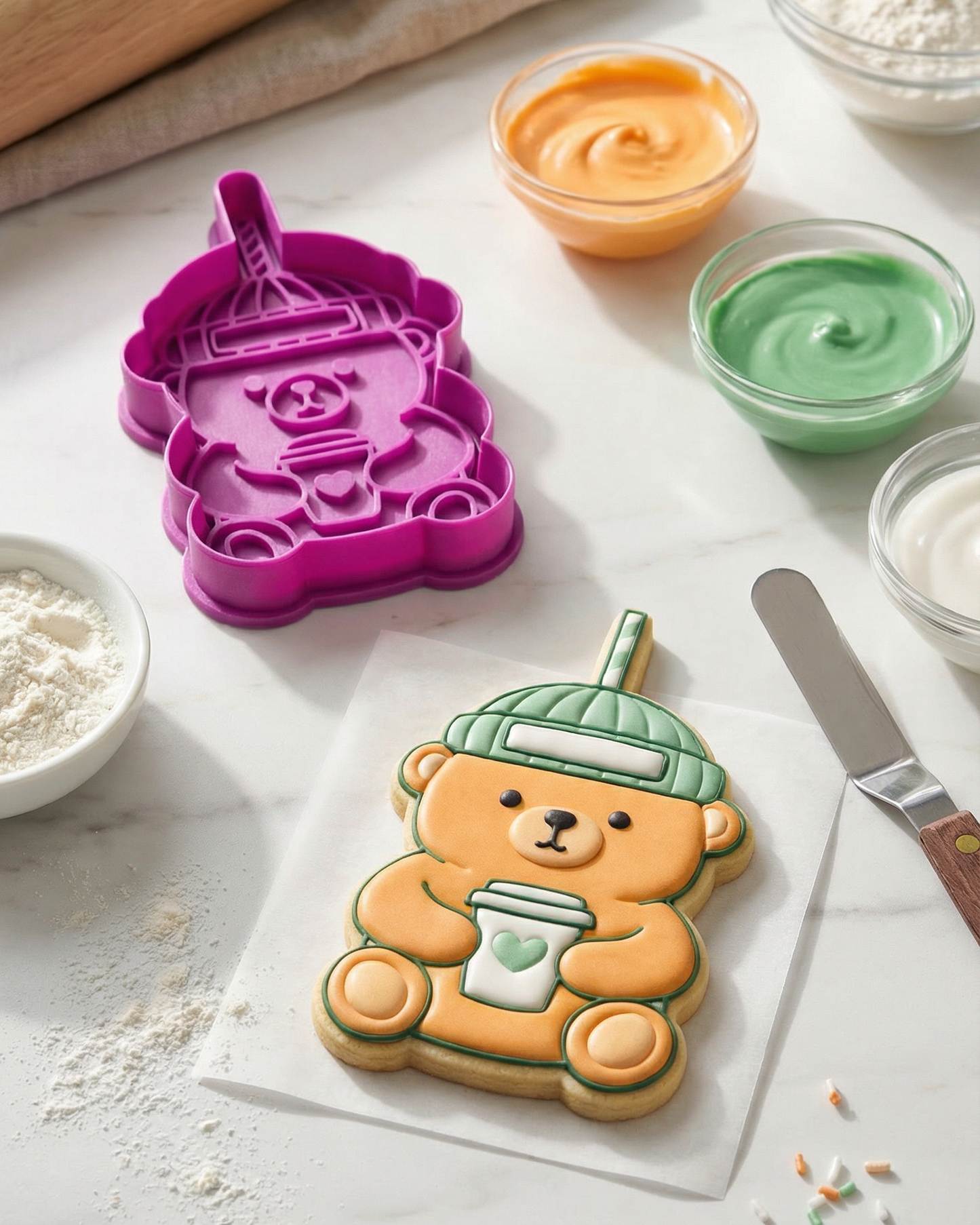 Cortador + Marcador Oso con Vaso para Galletas de San Valentín 🍪💖☕