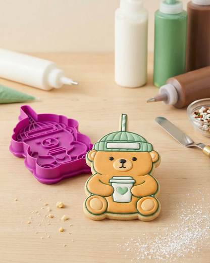 Cortador + Marcador Oso con Vaso para Galletas de San Valentín 🍪💖☕