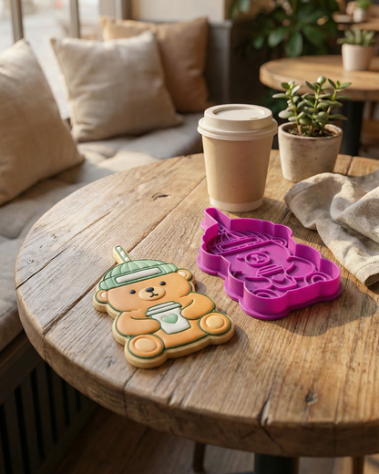 Cortador + Marcador Oso con Vaso para Galletas de San Valentín 🍪💖☕