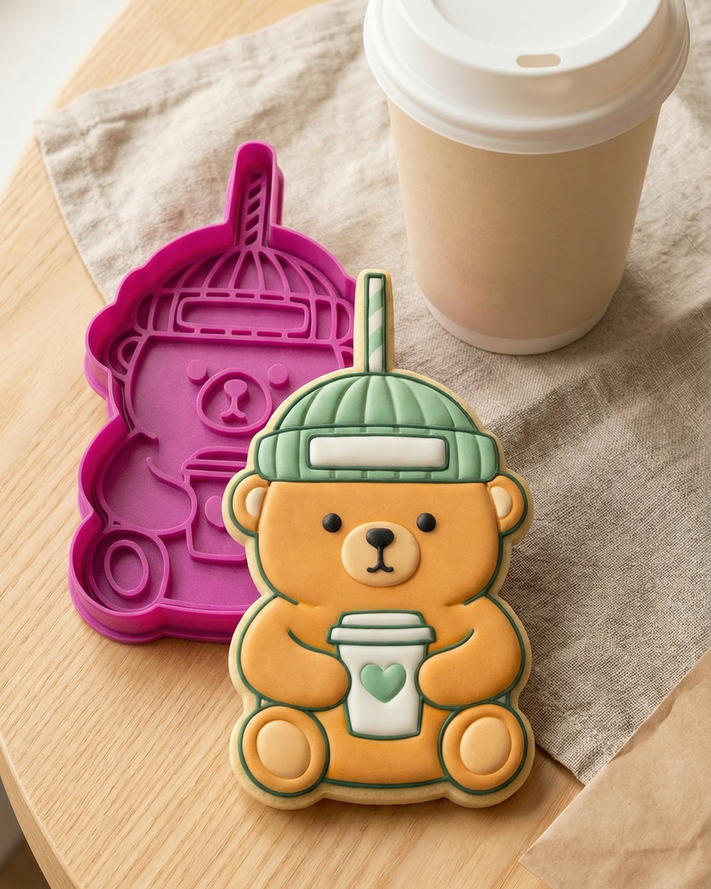 Cortador + Marcador Oso con Vaso para Galletas de San Valentín 🍪💖☕