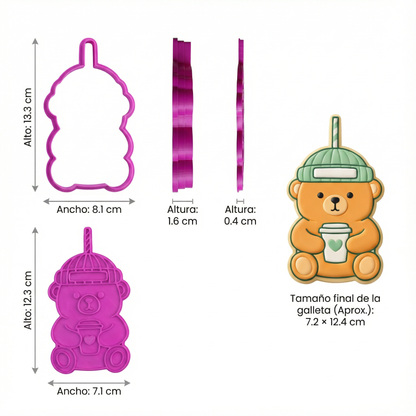 Cortador + Marcador Oso con Vaso para Galletas de San Valentín 🍪💖☕