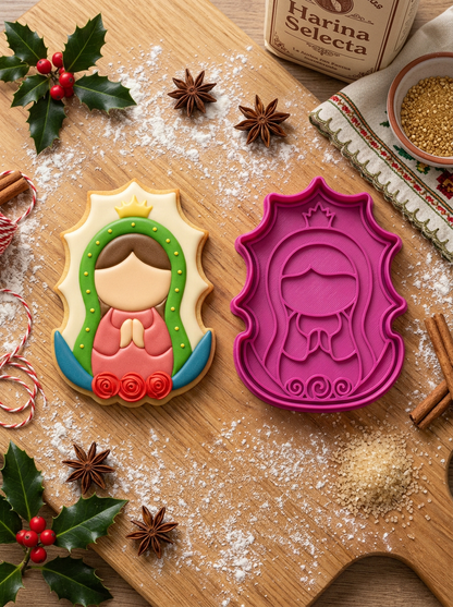 Cortador de Galletas "Virgencita" con Plantilla Navidad Repostería 🎄🍪✨