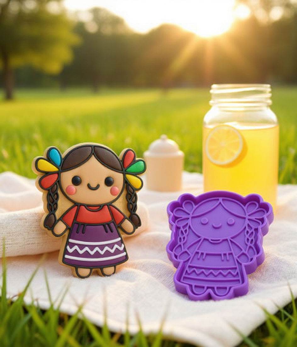 Set de Cortadores y Marcadores Muñeca Lele – Cortadores para Galletas Artesanales – Diseño Tradicional Mexicano