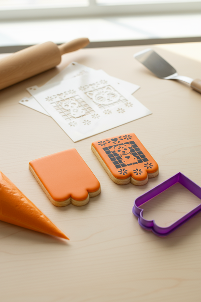 Set Cortador de Galletas con 2 Stencils Papel Picado Mascotas 🎨🐾🍪