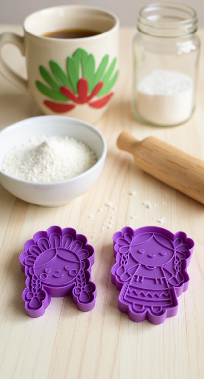 Set de Cortadores y Marcadores Muñeca Lele – Cortadores para Galletas Artesanales – Diseño Tradicional Mexicano