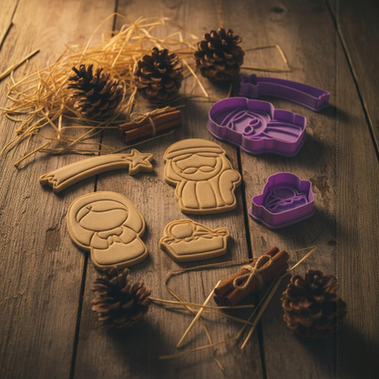 Cortadores De Galletas "Nacimiento" Navidad Con Plantilla