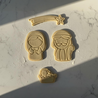 Cortadores De Galletas "Nacimiento" Navidad Con Plantilla