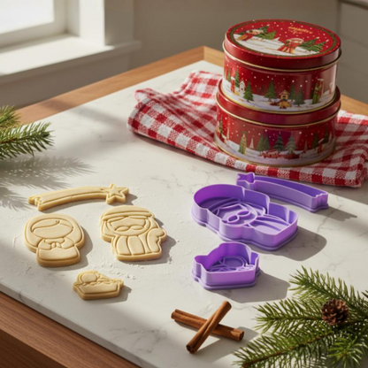 Cortadores De Galletas "Nacimiento" Navidad Con Plantilla