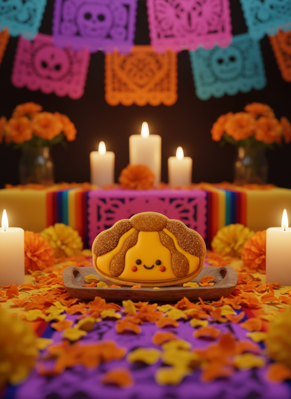 Cortador de galletas "Pan de Muerto Kawaii" con plantilla